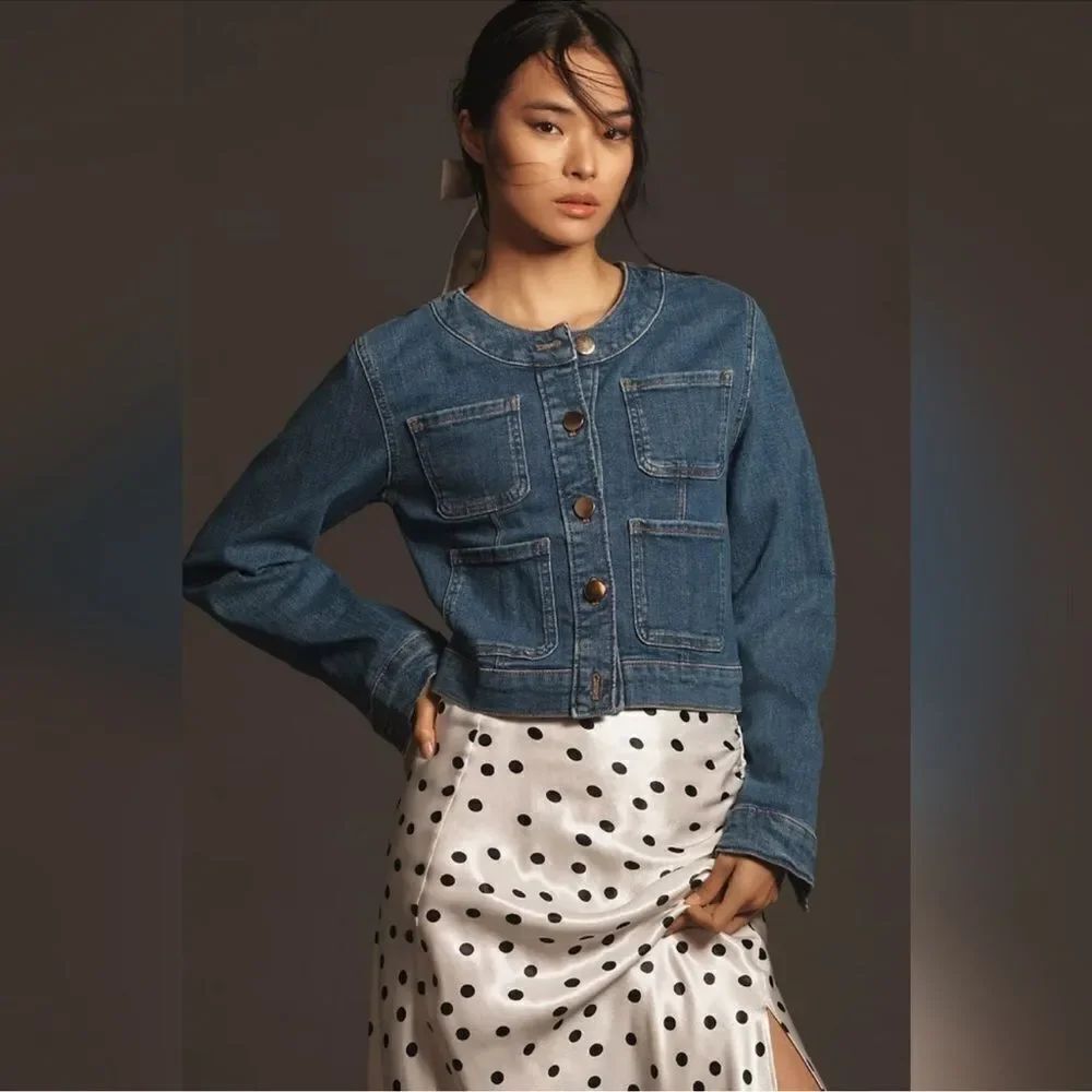 Anthropologie Maeve Coco Denim cropped jacket